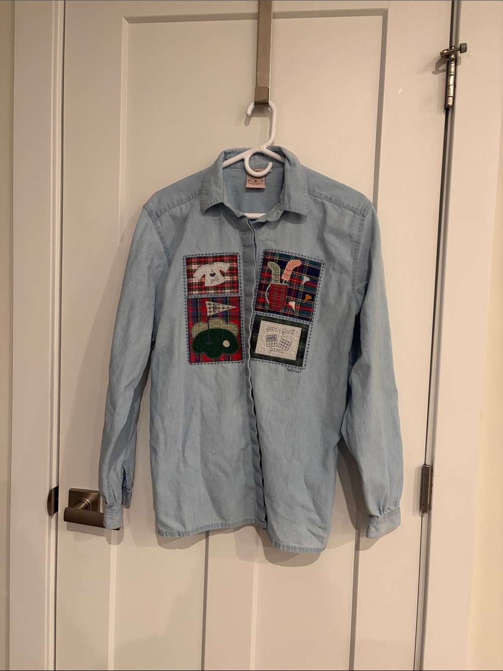 Light Blue Women’s Patchwork Button-Up Shirt